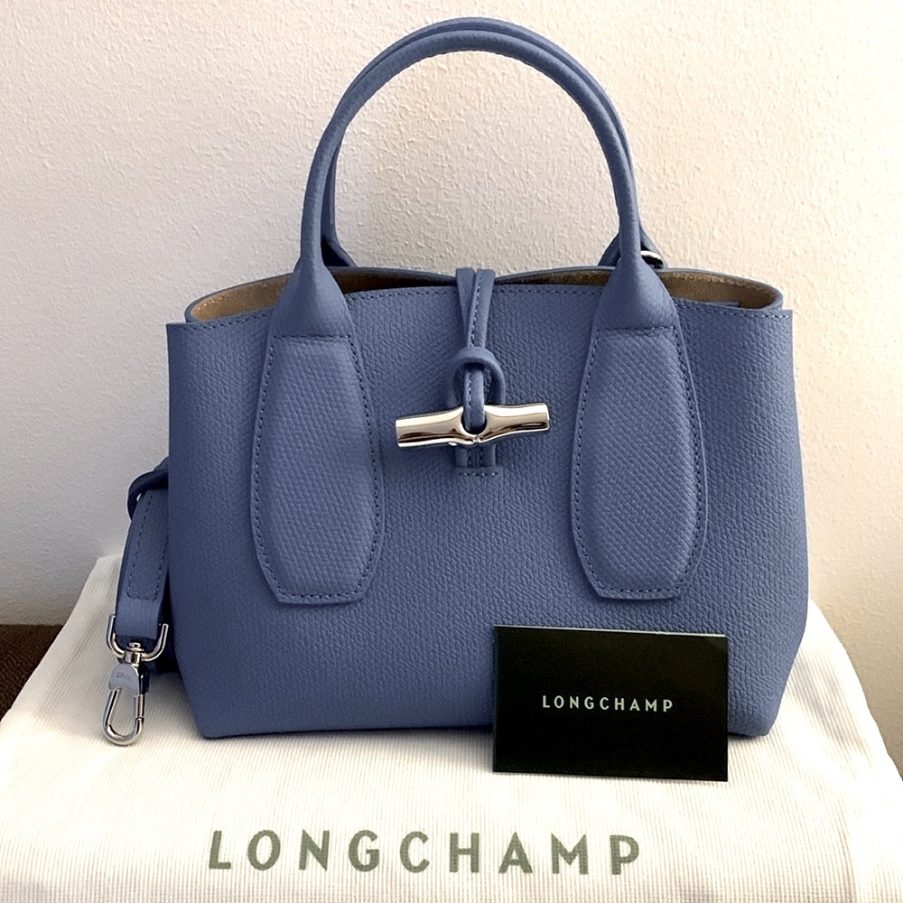Longchamp Roseau colbalt leather handbag.